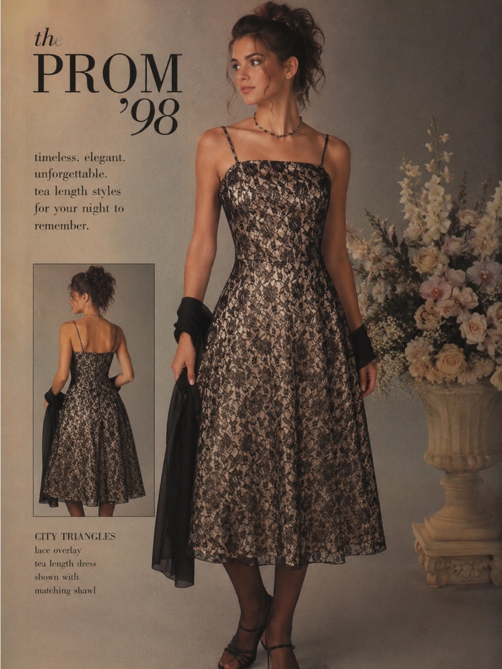 Vintage 90’s City Triangles black lace A line tea length dress size XS 0-2
